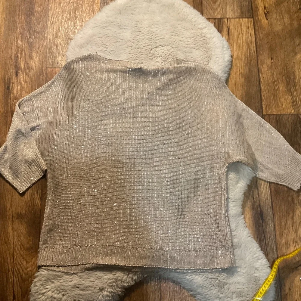 Sioni Size Large Sweater 3/4 Sleeve‎ Tan Sparkle Womens Open Knit